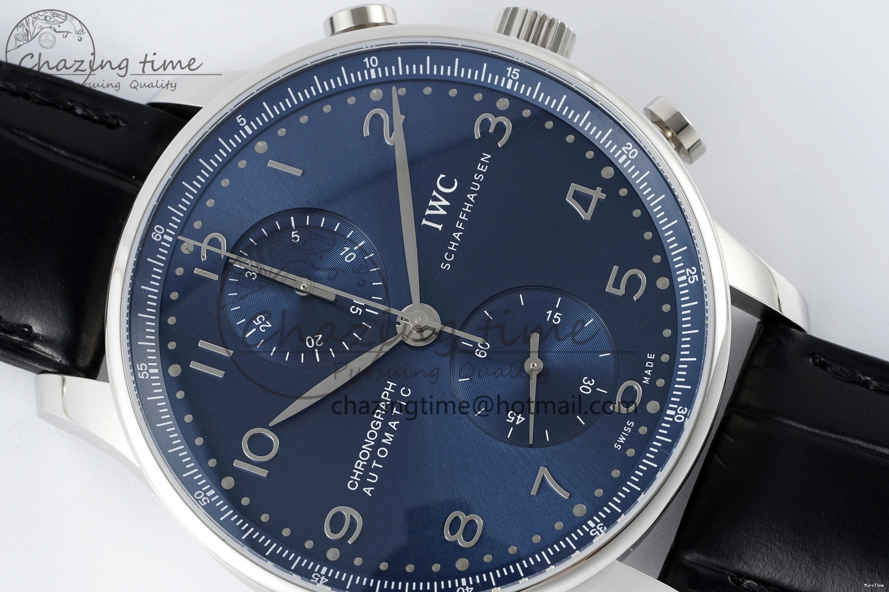 MIROTIME 0408 Portuguese Chrono IW3716 RSF 1:1 Best Edition Blue Dial on Black Leather Strap A RelaxedFit 7045